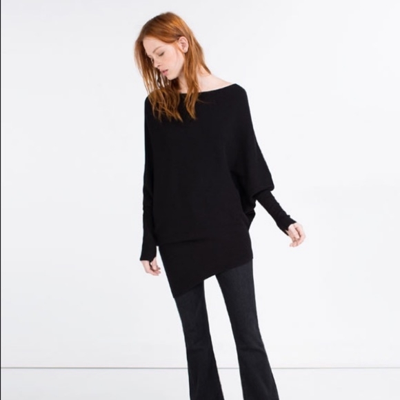 Zara Sweaters - Zara Knit Ribbed Asymmetrical Dolman sleeve Top